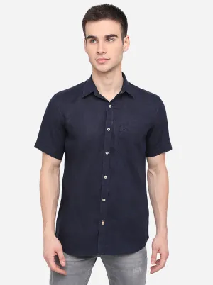 Indigo Blue Solid Slim Fit Semi Casual Shirt | JadeBlue